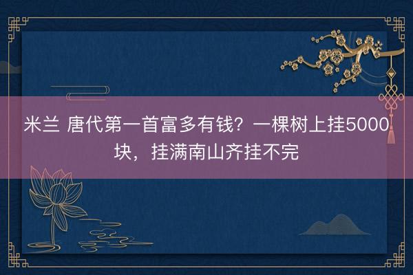 米兰 唐代第一首富多有钱？一棵树上挂5000块，挂满南山齐挂不完